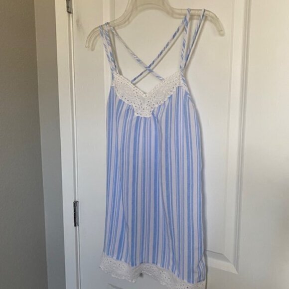CUTE Light Blue White Striped Babydoll Nightie Slip Dress S/M - Picture 3 of 16